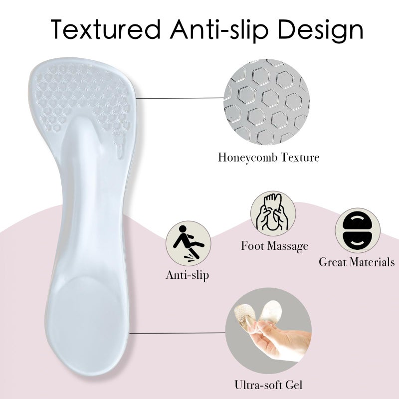 Niluks 2 Pairs 3/4 Gel High Heel Insoles and 2 Pairs Heel Pads for Shoes, Self-Adhesive Arch Support. Relieves Foot Pain, Fits Pumps, Sandals, Dress Shoes, Flats, Sneakers (Clear, Women's 5-9) - Image 3