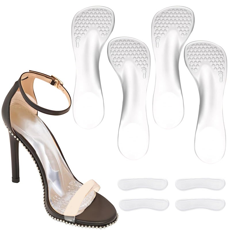 Niluks 2 Pairs 3/4 Gel High Heel Insoles and 2 Pairs Heel Pads for Shoes, Self-Adhesive Arch Support. Relieves Foot Pain, Fits Pumps, Sandals, Dress Shoes, Flats, Sneakers (Clear, Women's 5-9) - Image 1