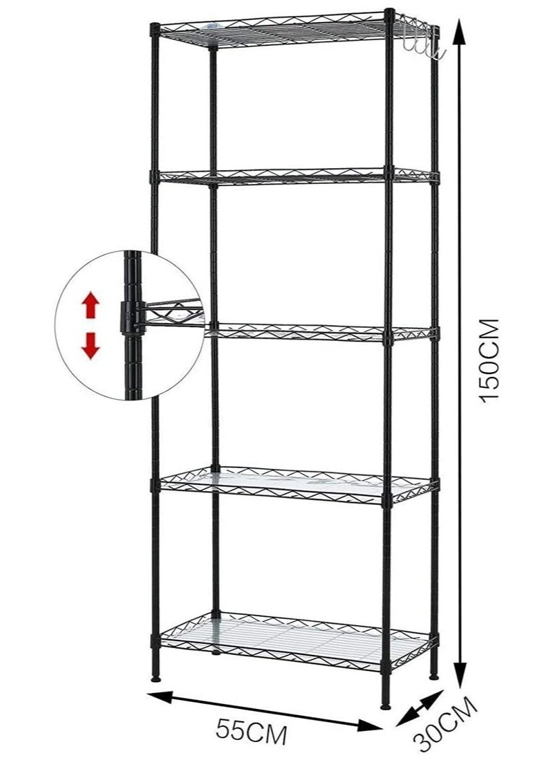 Beone DIY 5 Shelf Tier Racks Height Adjustable Rack Heavy Duty Storage Shelving Unit Steel Organizer Wire Rack (55 x 30 x 150 cm)  - Image 3