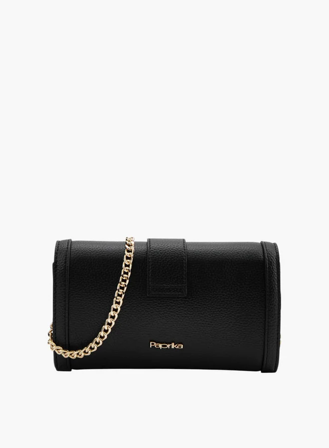 بابريكا Women Textured Crossbody Bag with Chain Strap and Flap Closure
