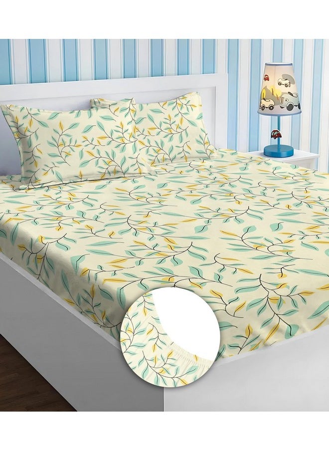 BSB HOME - BSB HOME Premium Cotton Elastic Fitted Bedsheets with 2 King Size Pillow Covers | Double Bed with All Around Elastic 180 TC Supersoft | (72"x78",Silver & Beige) - Image 1