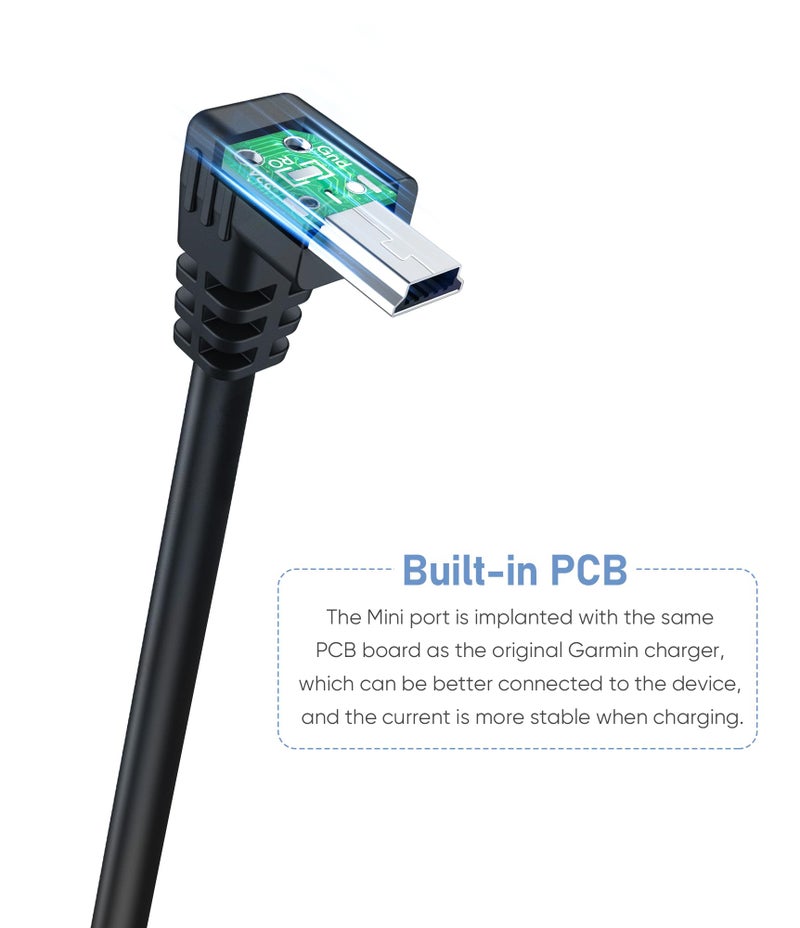 Pixelman كابل شحن بيكسلمان لجهاز Garmin GPS، (6.5 قدم 18AWG) سلك طاقة سميك مع درع لجهاز Garmin Nuvi GPS، كابل شاحن USB مصغر بزاوية 90 درجة، كابل شاحن سيارة لجهاز Drivesmart 65 Zumo Xt - Image 4