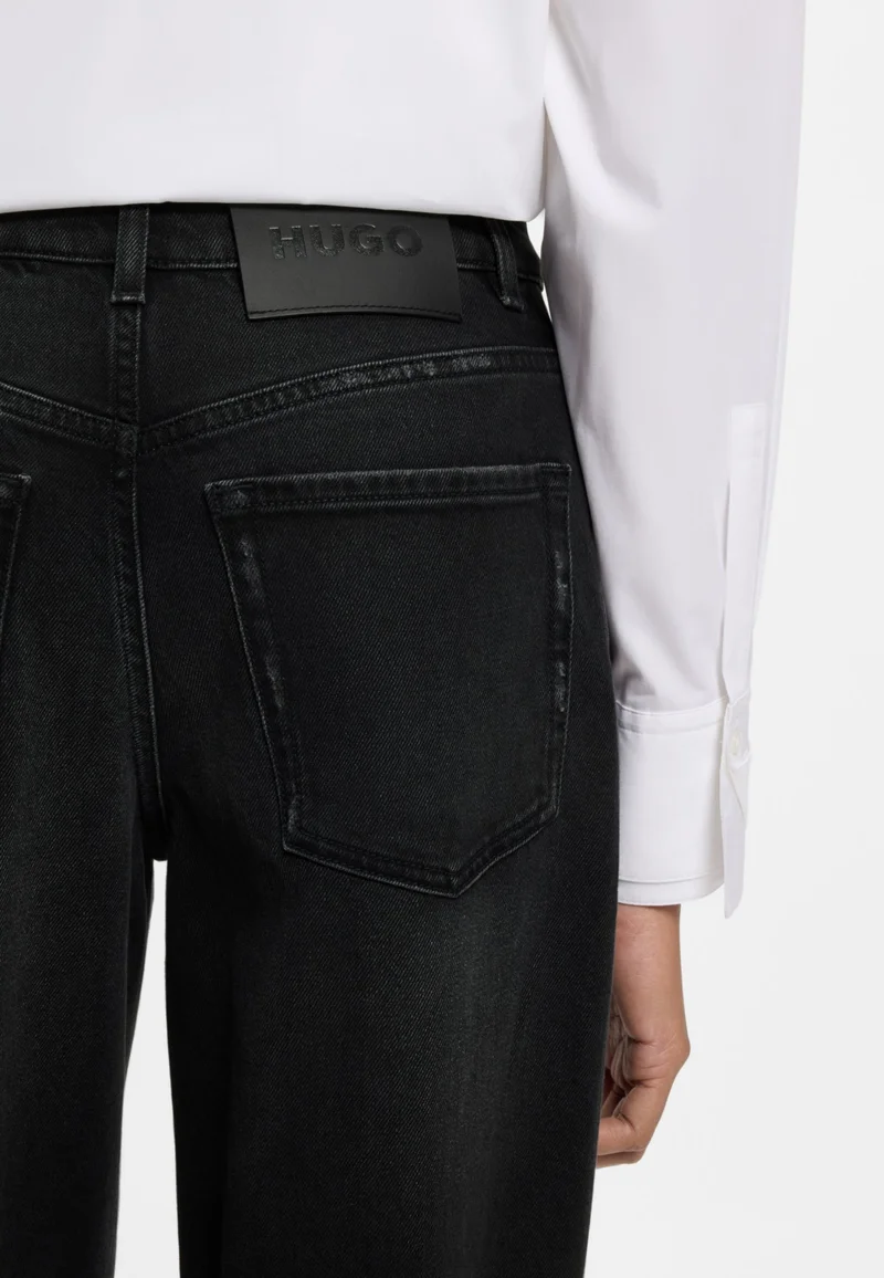 HUGO Wide-leg jeans in black comfort-stretch denim