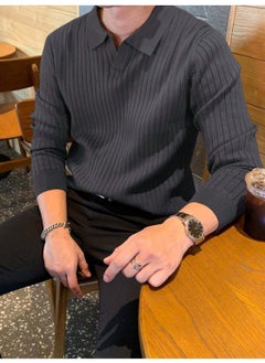 Cool Tarz Cool Style Smoke Color Men's Polo Collar Ribbed Knitwear Sweater  - Image 3