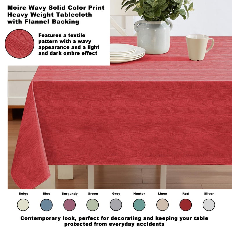 Newbridge Vinyl Flannel Backed Tablecloth, 60 x 84 Inch Rectangle, Red Moire Wavy Solid Design, Heavyweight Indoor Outdoor Waterproof Table Cover, Easy Care Wipe Clean - Image 2