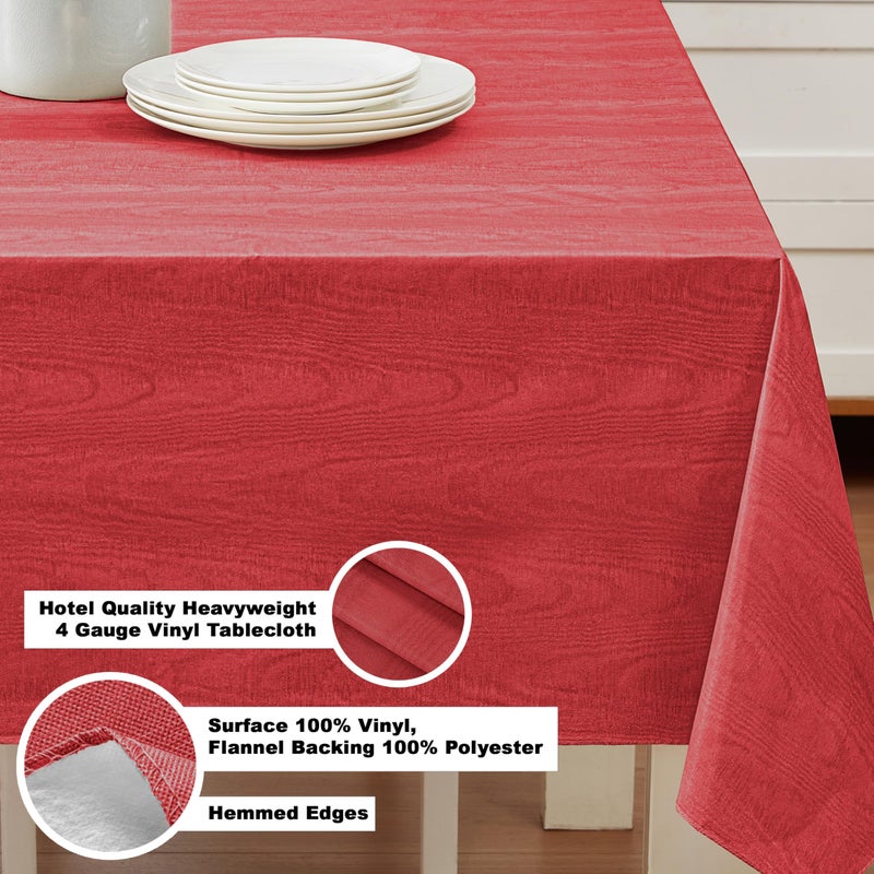Newbridge Vinyl Flannel Backed Tablecloth, 60 x 84 Inch Rectangle, Red Moire Wavy Solid Design, Heavyweight Indoor Outdoor Waterproof Table Cover, Easy Care Wipe Clean - Image 4