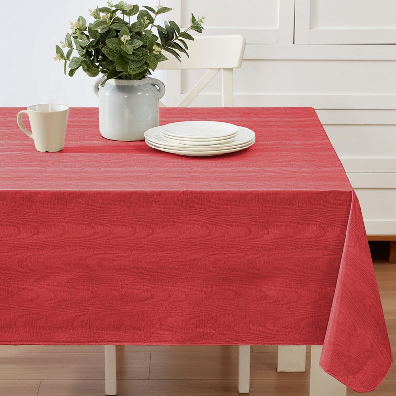 Newbridge Vinyl Flannel Backed Tablecloth, 60 x 84 Inch Rectangle, Red Moire Wavy Solid Design, Heavyweight Indoor Outdoor Waterproof Table Cover, Easy Care Wipe Clean - Image 5