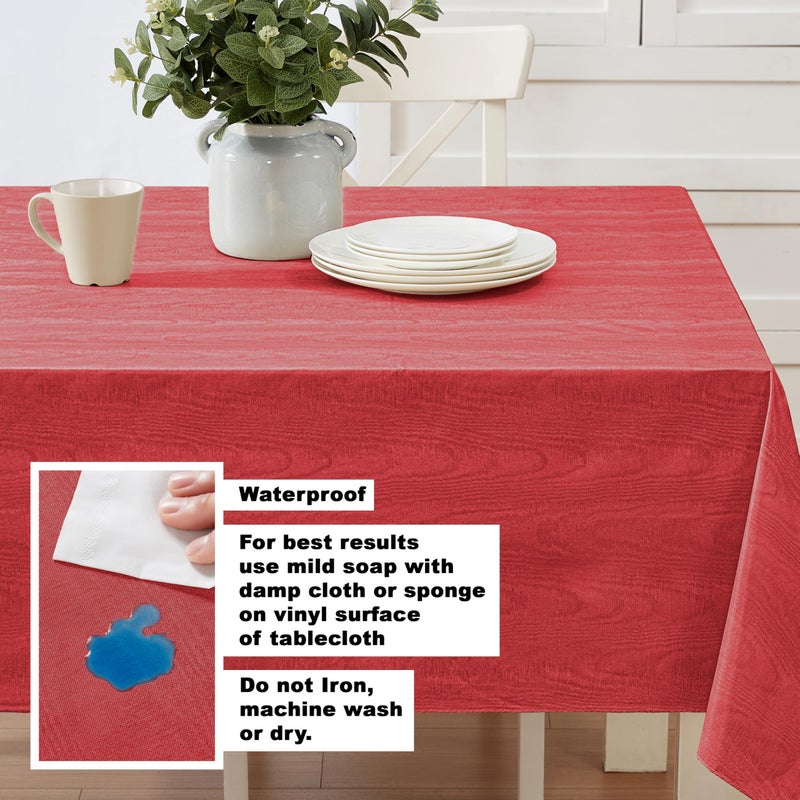 Newbridge Vinyl Flannel Backed Tablecloth, 60 x 84 Inch Rectangle, Red Moire Wavy Solid Design, Heavyweight Indoor Outdoor Waterproof Table Cover, Easy Care Wipe Clean - Image 3