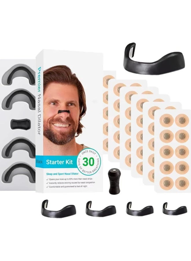 Magnetic Nasal Strips For Nose Snoring Relief 30 Day Supply (60 Pcs Black) Extra Strength Sweat Resistant Skin Safe Enhances Oxygen Intake & Improves Sleep Quality - Image 1