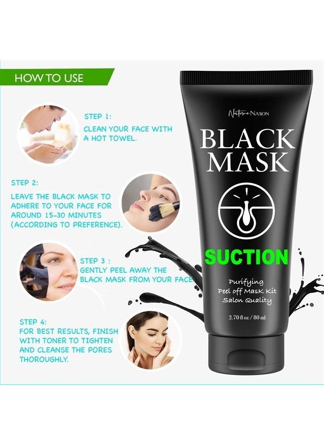 NATURE NATION - Blackhead Remover Mask Valuable 3-in-1 Kit Purifying Peel Off Mask, With 5 Blackhead & Pimple Comedone Extractors and Silicone Brush, Deep Cleansing Blackheads Removal Mask Kit - Image 1