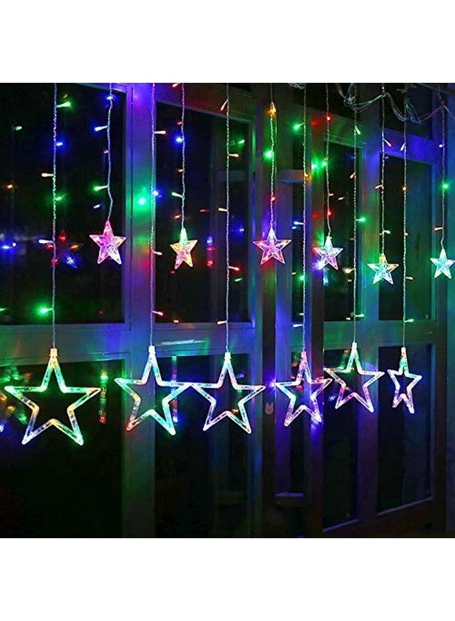 Litehom12 Stars 108 Led Curtain String Lights with 8 Flashing Modes Decoration for Christmas, Wedding, Home, Diwali, Patio Lawn Warm White (108 Led-Star, Pack of 1) (Star Curtain 6+6-Multi) - Image 1
