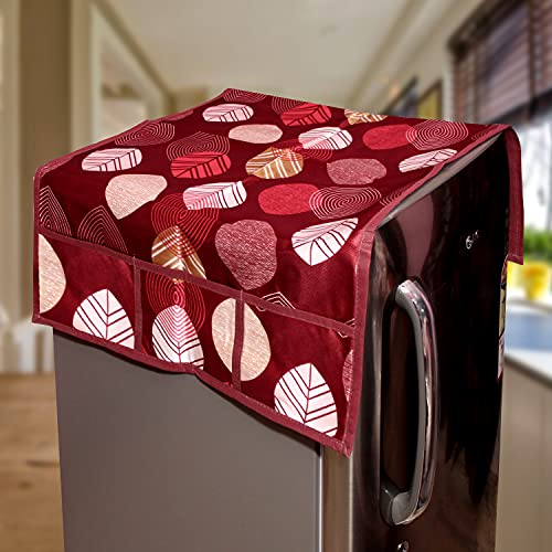 KANUSHI Industries® 1Pc Fridge Cover for Top with 6 Utility Pockets + 1 Handles Covers + 3 Fridge Mats (VAR-FRI-LONG-LEVS-MAROON-COMBO-M-23) - Image 2