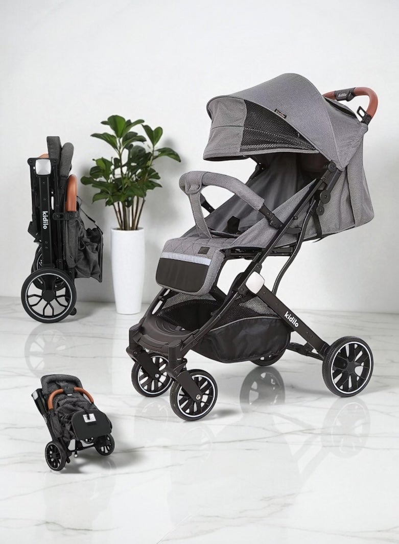 كيديليو عربة أطفال كيديليو الرمادية - خفيفة الوزن وقابلة للطي بتصميم أنيق