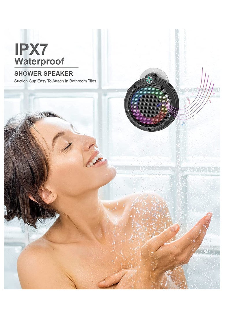 Portable Bluetooth Speaker IPX7 Waterproof Outdoor Wireless Speaker Mini Speaker with LED Lights 8W Power 24H Playtime Ideal for Shower Bike Hike Supports TF Card and FM Radio - Image 3