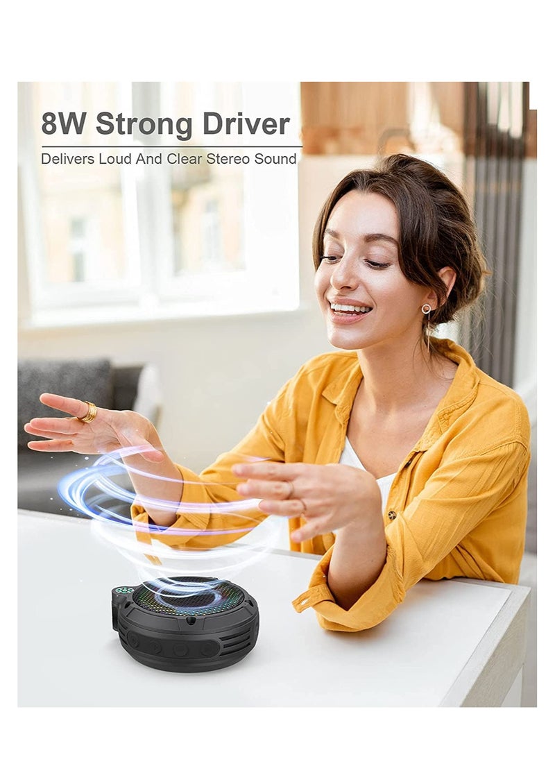 Portable Bluetooth Speaker IPX7 Waterproof Outdoor Wireless Speaker Mini Speaker with LED Lights 8W Power 24H Playtime Ideal for Shower Bike Hike Supports TF Card and FM Radio - Image 2