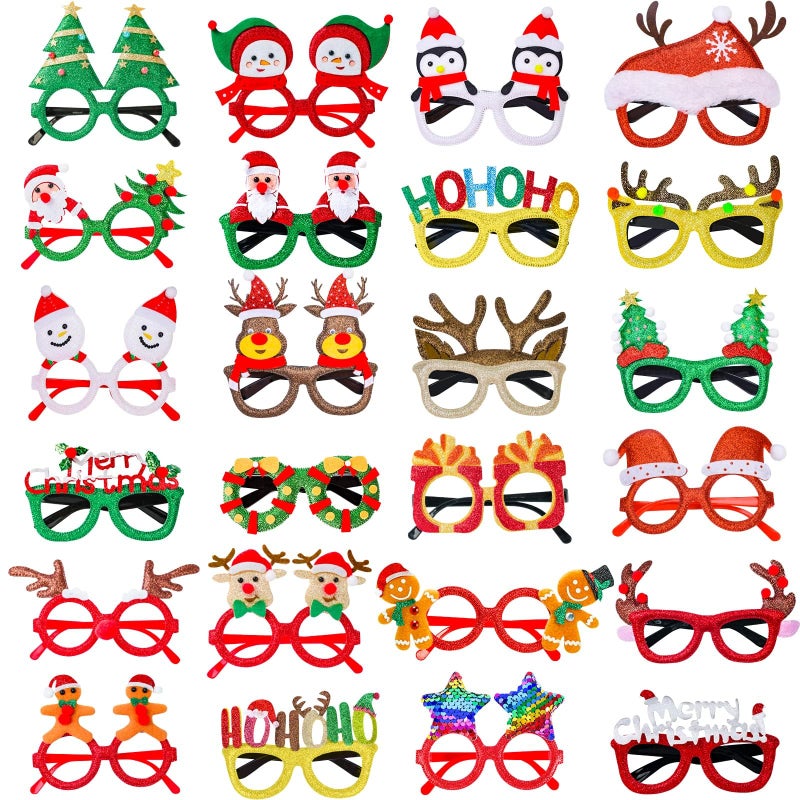 Thuodo 24Pcs Christmas Glasses Glitter Party Decorations Eyeglasses Frames Costume Eyeglasses for Christmas Parties Holiday Favors Photo Booth Novelty Glasses Cosplay One Size Fits All - Image 2