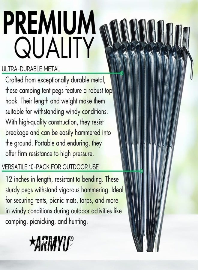 Army Universe Heavy Duty Metal Sturdy Steel Tent Solid Stakes V Spikes 12" Outdoor Garden Camping Shelter Canopy Pergolas Peg Nails (10-Pack) - Image 2