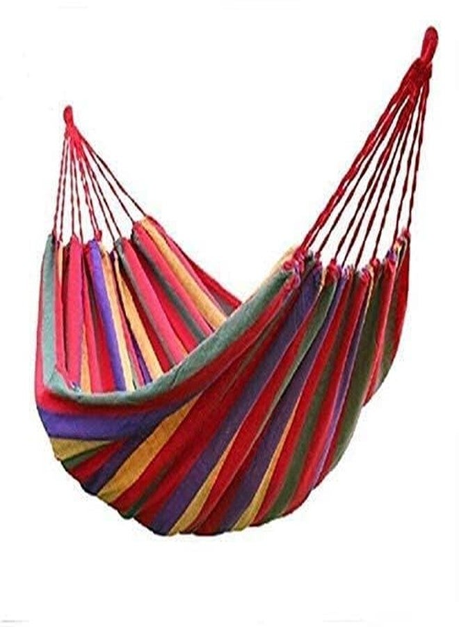 KRISHTI Portable Swing Cotton Stripe with Strong Hammocks Rope Beach Sleeping Bed Backpack Spreader Bar Tree Hanging Travel Garden Striped Ultralight Outdoor Jula Camping Hammock (Multicolor)-Set 1 - Image 1