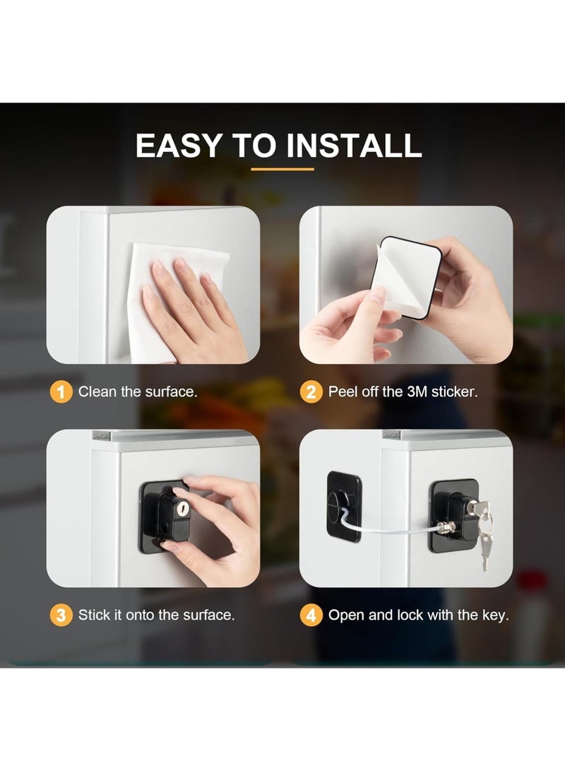 قفل الثلاجة، قطعتان قفل ثلاجة مطورة للفريزر والخزائن والأدراج والخزانات والنوافذ والأبواب، مصنوع من ABS متين مع خلفية لاصقة، سهل التركيب - Image 5