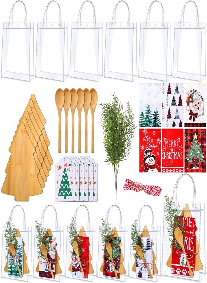 AceOrbit 37 Pcs Christmas Kitchen Gift Set Christmas Tree Bamboo Serving Board Xmas Supplies with Wood Spoon Kitchen Towel Card Holiday Gift Bags for Xmas Holiday Party Decor - Image 1