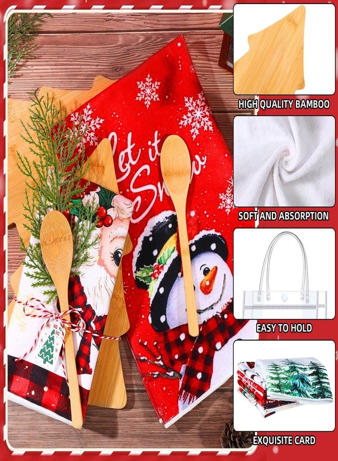 AceOrbit 37 Pcs Christmas Kitchen Gift Set Christmas Tree Bamboo Serving Board Xmas Supplies with Wood Spoon Kitchen Towel Card Holiday Gift Bags for Xmas Holiday Party Decor - Image 3