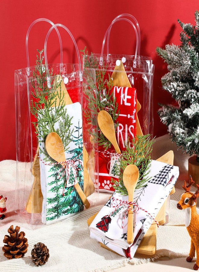 AceOrbit 37 Pcs Christmas Kitchen Gift Set Christmas Tree Bamboo Serving Board Xmas Supplies with Wood Spoon Kitchen Towel Card Holiday Gift Bags for Xmas Holiday Party Decor - Image 4
