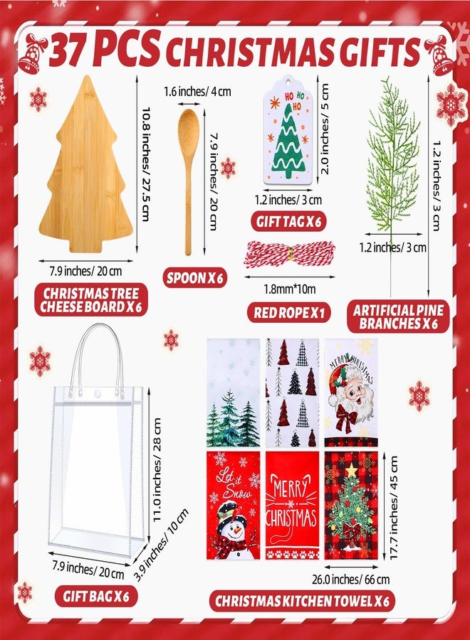 AceOrbit 37 Pcs Christmas Kitchen Gift Set Christmas Tree Bamboo Serving Board Xmas Supplies with Wood Spoon Kitchen Towel Card Holiday Gift Bags for Xmas Holiday Party Decor - Image 2