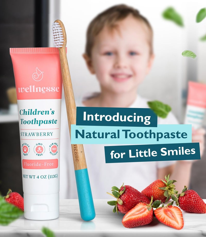 Wellnesse Kids Hydroxyapatite Toothpaste With Xylitol - Fluoride Free Toddler & Children'S Natural Toothpaste  Freshens Breath  Sensory-Friendly Oral Care  Vegan  Strawberry Flavor  4 Oz (Pack Of 1) - Image 2