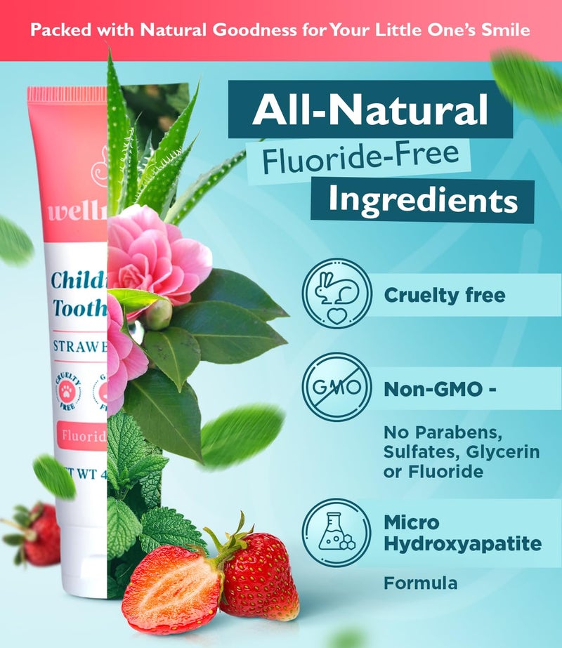 Wellnesse Kids Hydroxyapatite Toothpaste With Xylitol - Fluoride Free Toddler & Children'S Natural Toothpaste  Freshens Breath  Sensory-Friendly Oral Care  Vegan  Strawberry Flavor  4 Oz (Pack Of 1) - Image 3