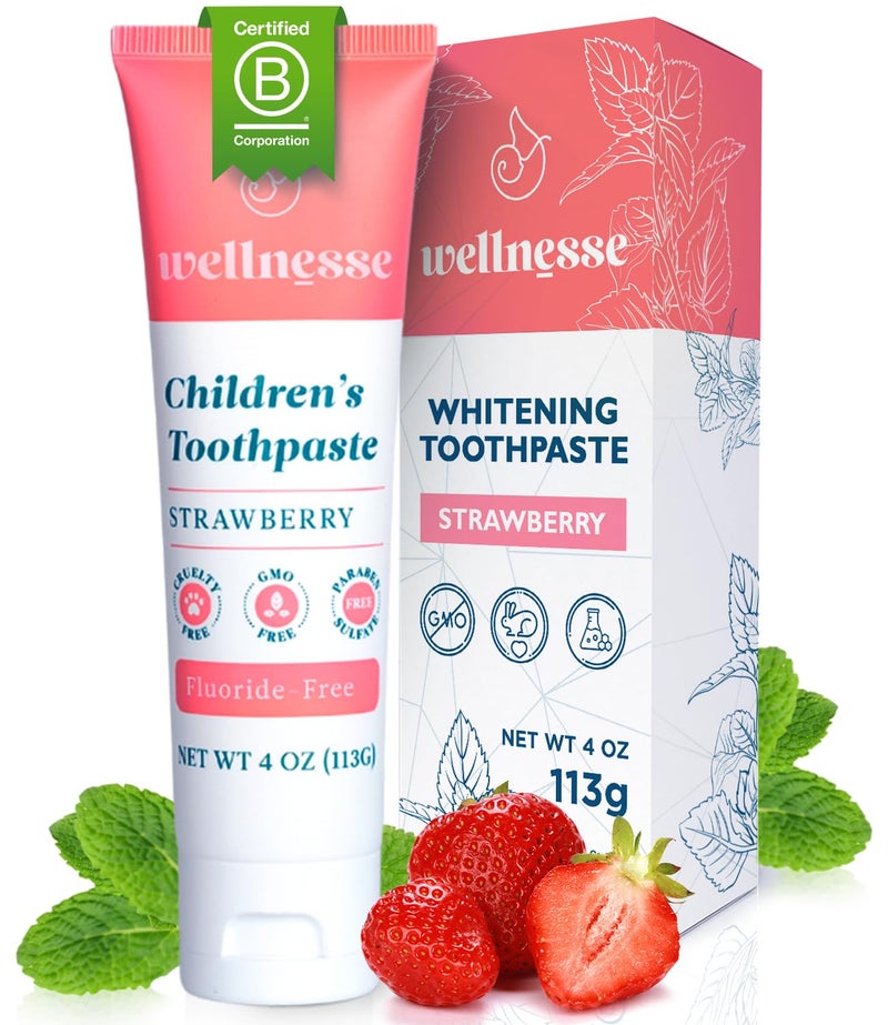 Wellnesse Kids Hydroxyapatite Toothpaste With Xylitol - Fluoride Free Toddler & Children'S Natural Toothpaste  Freshens Breath  Sensory-Friendly Oral Care  Vegan  Strawberry Flavor  4 Oz (Pack Of 1) - Image 1