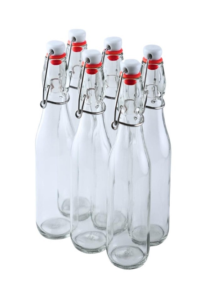 FastRack Swing Top Glass Bottles |8.5 oz - Pack of 6 | Clear, Flip Top Glass Bottles for Home Brewing, Carbonated Drinks, Kombucha, Fermentation, Water | Food Grade - ECO Friendly - Image 1