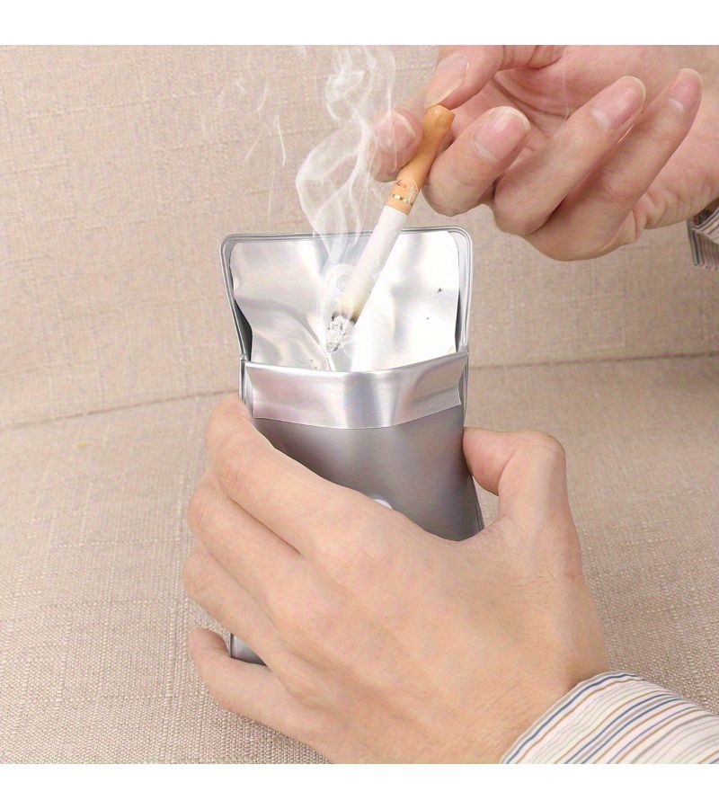 1pc Grey Portable Fireproof Odorless Compact Plastic Ashtray Pouch with Secure Lid No Electricity Needed for Travel Camping Outdoor Use Durable Easy Clean Design Outside - Image 2