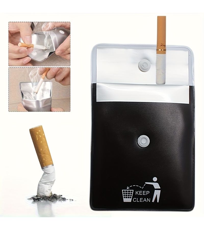 1pc Grey Portable Fireproof Odorless Compact Plastic Ashtray Pouch with Secure Lid No Electricity Needed for Travel Camping Outdoor Use Durable Easy Clean Design Outside - Image 1