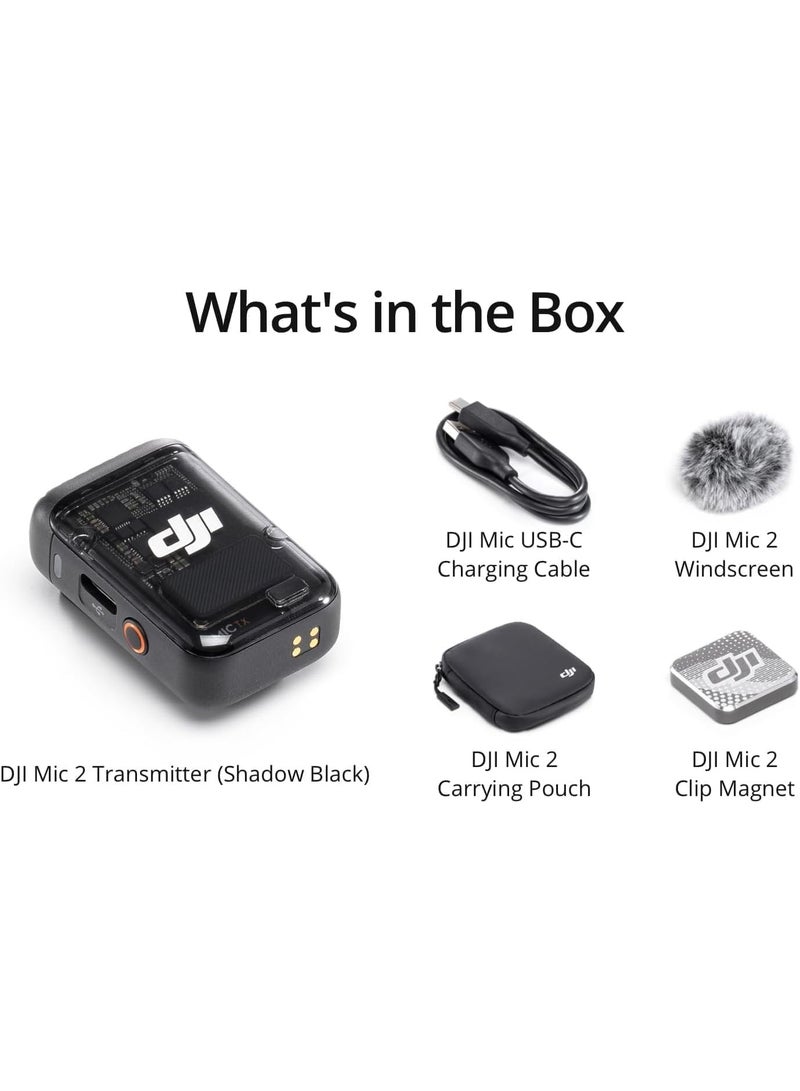 dji DJI Mic 2 Transmitter (Shadow Black), Wireless Microphone with Intelligent Noise Cancelling, 14-Hour Internal Recording, 6-Hour Battery, Magnetic Attachment, Bluetooth Microphone, YouTube, Vlogs  - Image 2