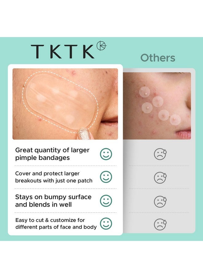 تي كيه تي كيه رقعة كبيرة لعلاج حب الشباب من TKTK للوجه، رقعة كبيرة لعلاج حب الشباب، 60 × 30 مم، ضمادات كبيرة من مادة الهيدروكولويد للجسم والظهر والجبهة والذقن والرقبة (بيضاوي، مربع، نقطي، 5 مقاسات، 265 رقعة) - Image 5