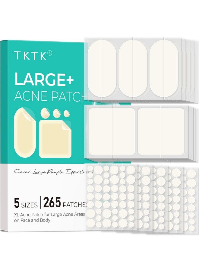 تي كيه تي كيه رقعة كبيرة لعلاج حب الشباب من TKTK للوجه، رقعة كبيرة لعلاج حب الشباب، 60 × 30 مم، ضمادات كبيرة من مادة الهيدروكولويد للجسم والظهر والجبهة والذقن والرقبة (بيضاوي، مربع، نقطي، 5 مقاسات، 265 رقعة) - Image 1