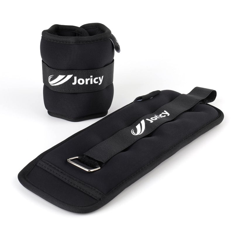 JORICY أوزان كاحل، أوزان معصم وساق وذراع للنساء والرجال والأطفال مع أحزمة قابلة للتعديل، زوج من 10 أرطال (5 أرطال لكل وزن) تدريب قوة مع أوزان للجري، الركض، المشي، اللياقة البدنية، أسود - Image 1