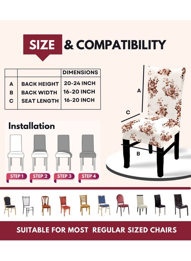 BRIDA® Polyester Spandex Stretchable Floral Geometric Printed Dining Chair Covers Elastic Chair Seat Case Protector, Slipcovers (6 Chair Cover, Brown Rose) - Image 4