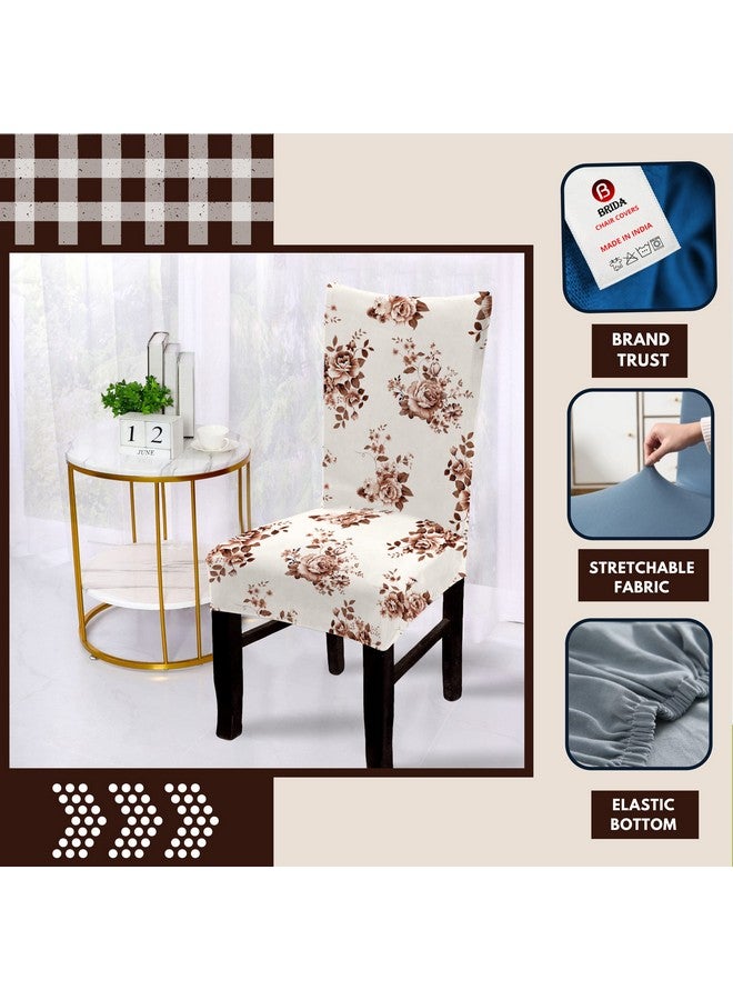 BRIDA® Polyester Spandex Stretchable Floral Geometric Printed Dining Chair Covers Elastic Chair Seat Case Protector, Slipcovers (6 Chair Cover, Brown Rose) - Image 2