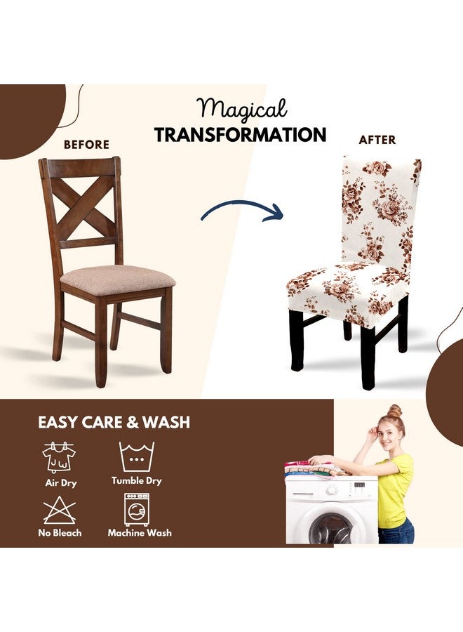 BRIDA® Polyester Spandex Stretchable Floral Geometric Printed Dining Chair Covers Elastic Chair Seat Case Protector, Slipcovers (6 Chair Cover, Brown Rose) - Image 5