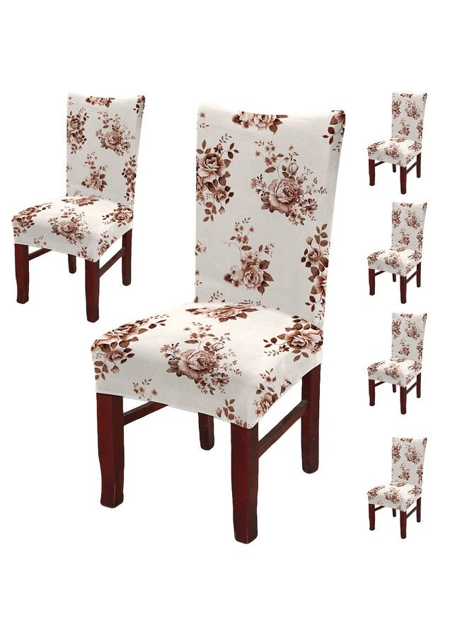 BRIDA® Polyester Spandex Stretchable Floral Geometric Printed Dining Chair Covers Elastic Chair Seat Case Protector, Slipcovers (6 Chair Cover, Brown Rose) - Image 1