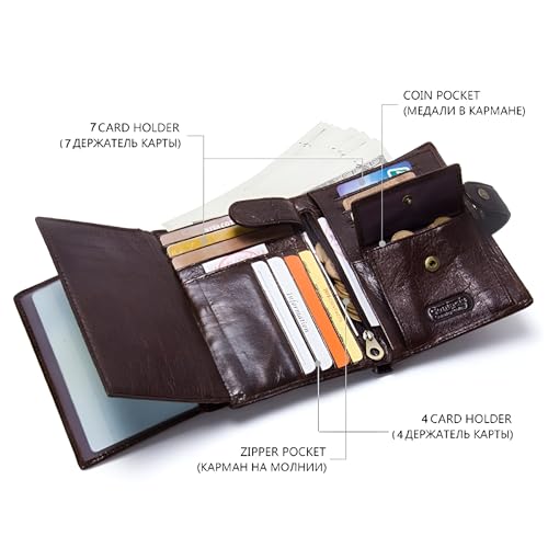 Contacts Unisex Casual Genuine Leather Wallet Photo Holder Passport Card Holder for Travel Passport Purse (15-Brownish) - Image 3