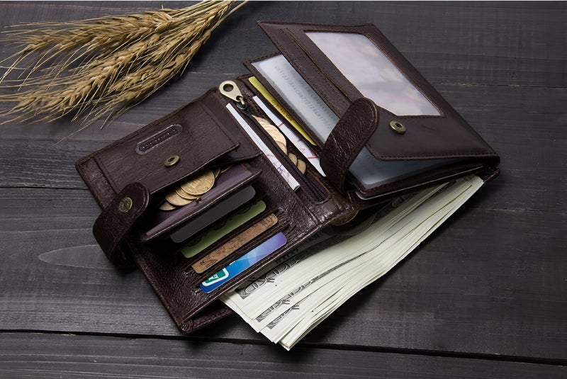 Contacts Unisex Casual Genuine Leather Wallet Photo Holder Passport Card Holder for Travel Passport Purse (15-Brownish) - Image 4