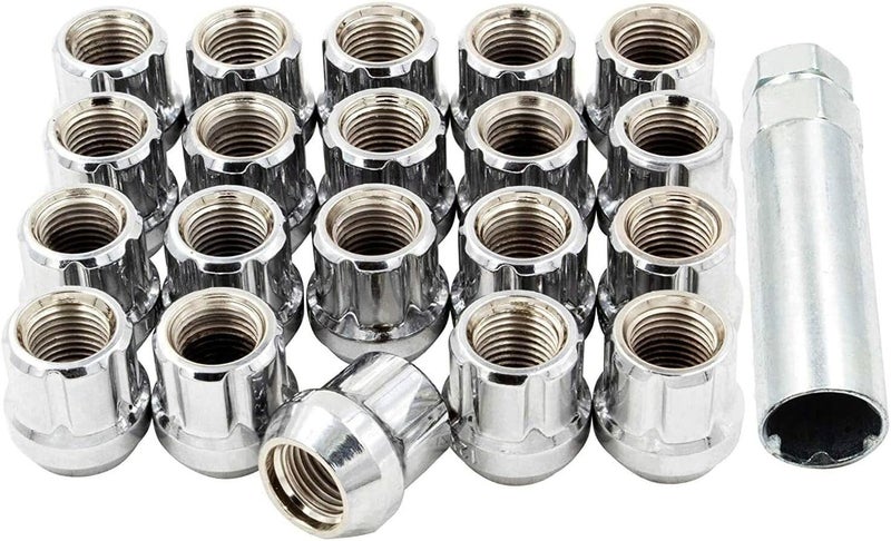 Lug Nuts 20X Open End Spline Acorn 2X20 Wheel for Jeep for Ford for Dodge 1 Key Scm 435 Cold Forged Steel Tool 3/4"13/16"Tool Size Silver in Pack - Image 1
