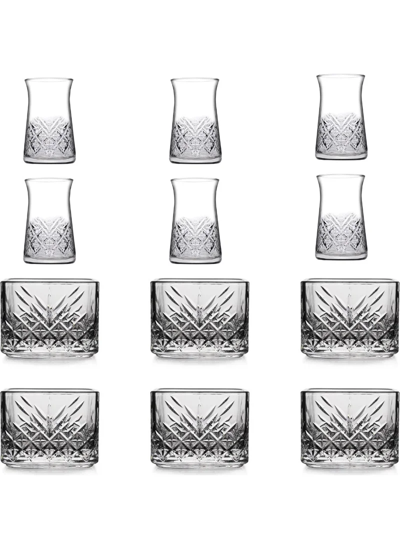 Paşabahçe 12 Piece Square Timeless Snack Bowl, Sauce Bowl and Tea Glass Catering Set