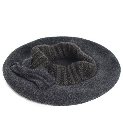 VECRY Women's 100% Wool Bucket Hat Felt Cloche Beret Dress Winter Beanie Hats (Beret-Grey) - Image 3