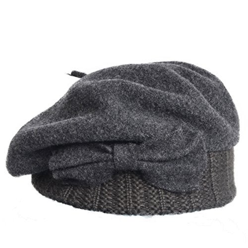 VECRY Women's 100% Wool Bucket Hat Felt Cloche Beret Dress Winter Beanie Hats (Beret-Grey) - Image 2