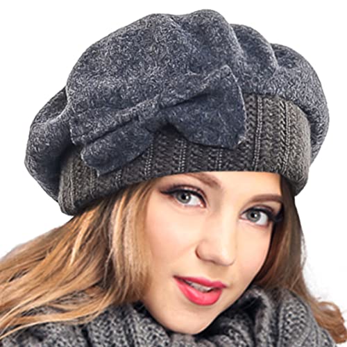 VECRY Women's 100% Wool Bucket Hat Felt Cloche Beret Dress Winter Beanie Hats (Beret-Grey) - Image 1