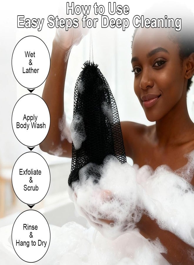 AOOSA 2 Pcs African Net Sponge with Knots, Authentic Back Scrubber & Exfoliating Bath Sponge, Long Body Scrubber for Smooth Skin, Fast Drying Shower Sponges for Women & Men- Black - Image 5