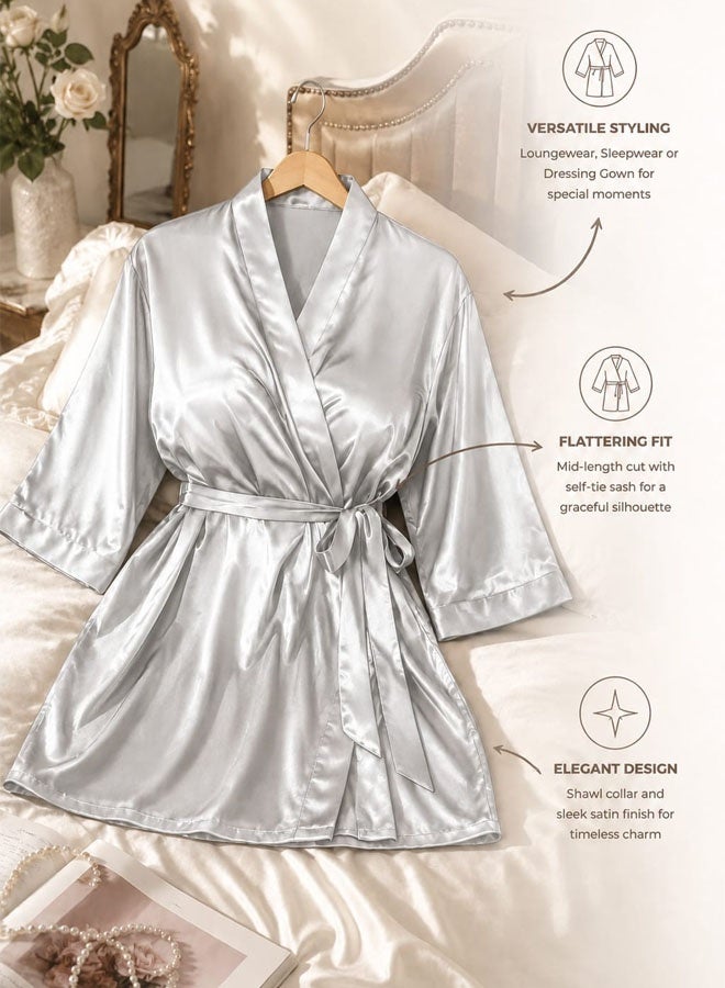 MARGOUN Women's XL/2XL Size Pure Short Satin Robes Bridesmaid and Bride Silky Robes Sleepwear Soft Dressing Gown Bride Pajamas Morning Robe Mid-Length Nightdress White - Image 4